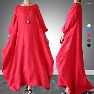 Casual Dresses Women Summer Thin Cotton Linen Loose Dress Literary Boho Long Sleeve Lady Solid Color Robe Vintage Kaftan