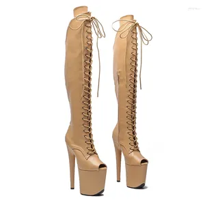 Boots Leecabe 20CM/8inches Matte Upper Catwalk Super High Heel Platform Model Nightclub Knee 5B