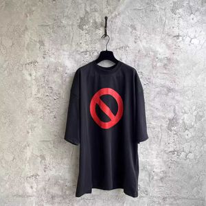 バージョン高24SSパリ警告ラベル半袖音楽歌手バーストプリントユニセックスTシャツ