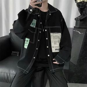 Jaqueta de jeans masculina, masculino preto, camisa de casacos de jeans, emendado japonês de uma peça de baixo preço roupas coreanas de tecido corea 240514