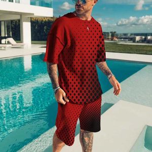 Męskie dresy 2024 Męskie garnitur 3D Printed Summer New Casual Jogging Suit Short Slve T-shirt 2-częściowy Ovesised Men Ubranie Y240508