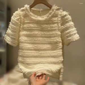 Женские блузки женщины лето с коротким рукавом с коротким рукавом Shinny Ruffles Blous