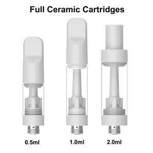 Cartuchos de vape 510 Thread White Vaporizador vazio 0,5 ml 1,0 ml 2,0 ml carrinhos de cerâmica de cerâmica de cerâmica completa prensa de cerâmica na ponta do tanque de vidro Cerâmica Frete grátis para os EUA