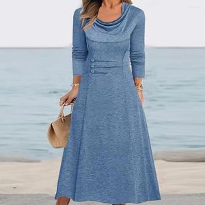 Casual Dresses Winter Dress for Women Ladies Maxi Elegant Ladies 'Long Sleeve With Pockets Stylish Autumn Party