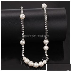 Beaded Necklaces Beaded Necklaces Fashion Mens Pearl Necklace Hip Hop Stainless Steel Ball Jewelry Clavicle Chain Drop Delivery Pendan Dhv3W