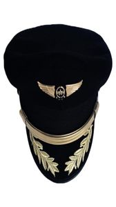 Anpassad exklusiv pilot Cap Airline Captain Hat Uniform Halloween Party Vuxna män Militära hattar Black For Women Wide Brim6558821