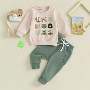 Giyim setleri Axyrxwr St Patrick Günü Toddler Çocuk Bebek Erkek Giysileri Uzun Kollu Yonca Mektup Baskı Sweatshirts Drawstring Pants