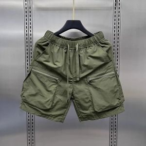 Mens Retro Multi Pocket Cargo Shorts Summer Thin Loose Straight Casual Outerwear Capris Solid Color Drawstring Short Pants 240514