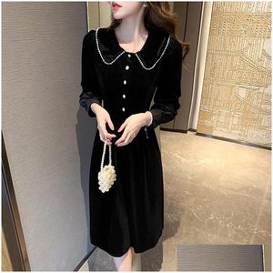 Basic Casual Dresses French Hepburn Wind Restoring Ancient Ways During Spring Autumn 2023 Doll Pleuche Temperament Black Long Slee Dhfna