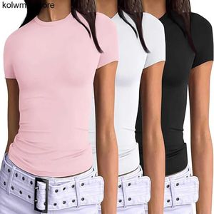 Women's Tanks Camis White Short Sleeve T-shirt Women 2024 Summer Cute 2000s Y2k Pink Crop Top Ladies Sexy O Neck Tees Causal Tshirt Summer Clothes S24514