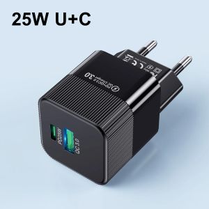 25w Tipo C PD PD Super Fast Charge Quick Charge 3.0 USB C Caricatore Adattatore Eu Kr US Plugfor IPhone 15 Samsung S24 Xiaomi Google Pixel Tablet Laptop