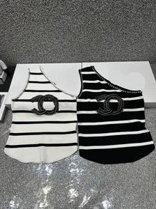 Designer New 2024 Summer Women's Sexy One Shouder Stripe Tank Top Diamond Knitted Short Vest Casual Crop 2 Color Tops