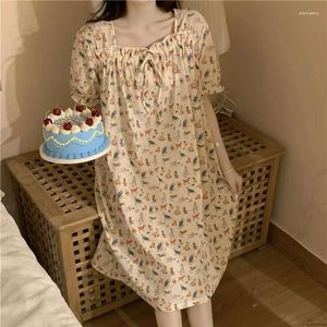 Women's Sleepwear Limiguyue High Quality Summer Cotton Nightdress Short Sleeve Cartoon Print Nightgown Ruffle Neck Sweet Women Sleepdress