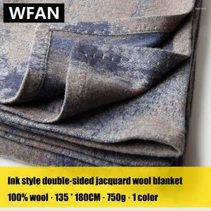 Decken graue blaue Tarnung doppelseitig Jacquard Wool Cashmere Decke Chinesische Tintenstil verdickte warme Flugzeuge