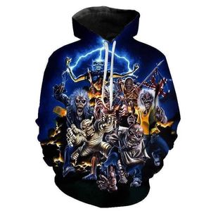 Мужские толстовки толстовок классический готический ретро ужас Skull3d Print Hoodie Menswomens y2k повседневная капюшона капюшона.