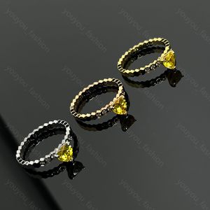 Moda Solitaire Yüzüğü Kadınlar Tasarımcı Takı Şık Mens Lüks Sarı Kalp Gems Bulağ Ring Partisi Düğün Mücevherleri 925 Gümüş Boyut 5-9 -7