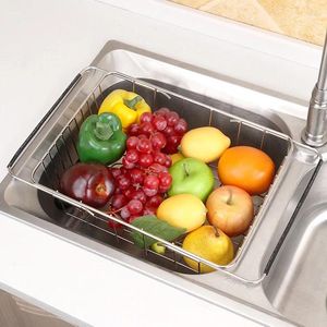 Kitchen Storage Stainless Steel Fruit Rustproof Bowl Dish Glass Rack Basket Drain Holder Adjustable Over Sink Drying