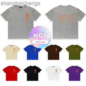 Trend Original 1to1 Amirirs T -Shirts Designer Langzeit Stock New Orange Spritzfarbe Druck Casual Hip Hop High Street Round Hals Kurzarm mit Logo