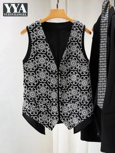 Vintage etnisk stil blomma broderi kvinnor väst lapptäcke design ärmare jacka vneck singel bröst casual waistcoat 240513