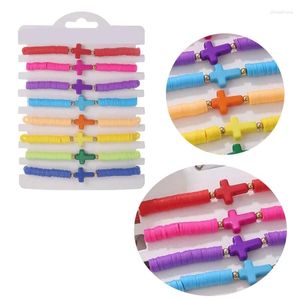Link Bracelets 634C 8 Pieces Bracelet Set Adjustable Elastic Cord Wrist Jewelry Soft Clay Gift For Woman Girls