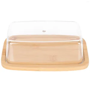 Dinnerware Define caixa de manteiga vegetal com prato de bolo de prato de pálpebra Recipiente de bambu para geladeira