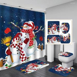 Shower Curtains Christmas Curtain Waterproof Polyester Bathroom Accessories Set Floor Mat Toilet Household Products