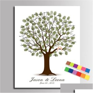 Other Event Party Supplies Wedding Fingerprint Tree Painting Loved Birds Guest Book Gift Souvenir Canvas Drop Delivery Home Garden Dhymb