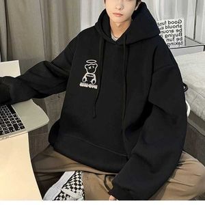 Herrtröjor tröjor herre hip hop vit rolig hoodie modeetikett tungvikt svart förtjockad hooded lång slved hipster strt slitage gymkläder y240510