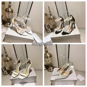 Women Luxury Dress Shoes Summer Beaded Stilettos Peep-toe Leather Sequin Designer Heels Rubber-Soled Sandals Chain Crystal Embellished Evening Dress shoes