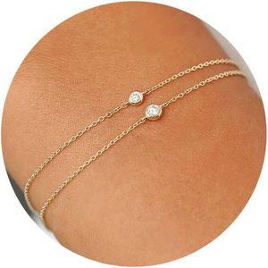 Vriua utsökta kvinnors guldarmband 14k guldpläterade skiktade armband Enkelt mousserande vridkedja armband justerbart diamantarmband set kvinnor guldsmycken