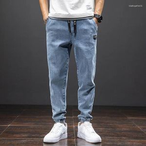 Men's Jeans Summer Slim Drawstring Japan Harajuku Streetwear Denim Harlem Casual Joggers Seven Pants