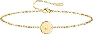 Ovian Womens Initial Charm Armband 18K Guldpläterad rostfritt stål myntplatta graverat brevarmband Personligt bokstavskombination Namn armband lämplig fo