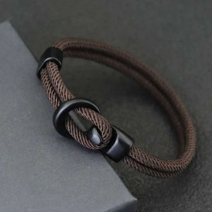 Charm Bracelets Fashion Rope Bracelet Men Double Layer Outdoor Camping Braclet Homme Accessories Survival Paracord Braslet Gift For Him Y240510