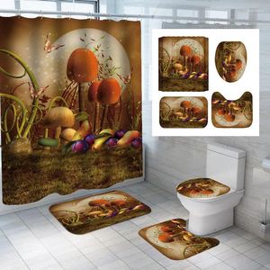 Duş perdeleri rüya orman perdesi karikatür mantar baskı banyosu seti su geçirmez halılar küf geçirmez tuvalet halıları banyo dekoru için