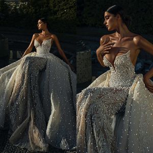 Wedding Dresses Pearls Strapless Bridal Gowns with Detachable Train Appliques Sleeveless Custom Made Bride Dress Vestidos De Novia