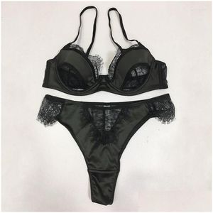 Bras Setleri Seksi Dantel Saten Dikiş Çamaşırı Kadınlar için Perspektif Temptation Tinlarge Kirpik Push Yukarı Set Set Bayanlar İç Çamaşır Pan DHL5M