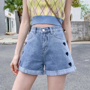 Women's Jeans 2024 Summer Embroidery Multiple Colour Women High Waist Button Wigh Leg Shorts Y2k Female Loose Fit Blue Denim