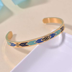 Fashion Jewelry Gold Plated 6MM Stackable Colorful Enamel Evil Eyes Cuff Bangle 316L Stainless Steel Enamel Bracelet Bangle