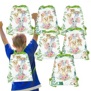 Hediye Sarması Dokuma Çanta Doğum Günü Hediyeleri Drawstring Okul Backpack Cartoon Vahşi Orman Orman Hayvanları Safari Bebek Duş Partisi Paketleme Çantaları