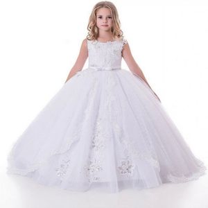 2021 White Flower Girl Dresses for Wedding Lace Girls Pageant Gown Kids First Communion Princess Dresses 235e