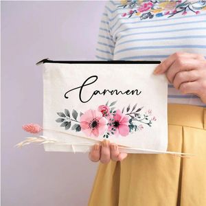 Kosmetische Taschen Personalisierte Blume Custom Name Make -up Frauen Neurer Toilettenorganisator Reisen Reisebetuch Mujer Bolsa B Geschenk