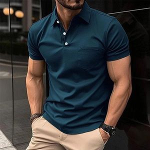 Homens casuais Slim Fit Sport de manga curta Camisa de pólo de lapela 240514