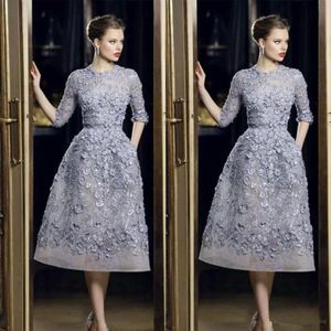 Seksowna formalna imprezowa sukienka celebrytów spersonalizowana Elie Saab Sukienki wieczorowe Elegancka koronkowa aplikacja A-line suknie balowe 3 4 Herbata z długim rękawem Leng 219J