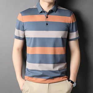Yaz Erkek Polo Gömlek Kısa Kollu İş Çizgileri Baskı Giyim Günlük Günlük Üstler Spor Giyim Büyük Boy T-Shirt Ropa Hombre 240514