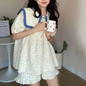 Салор -воротниц сон женски пижама корейский короткий рукав Piiama Summ