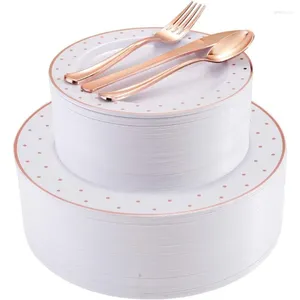 Disposable Dinnerware 200PCS Plastic Plates With Silverware Set Dot Include Dinner Salad Forks Knives And Spoons