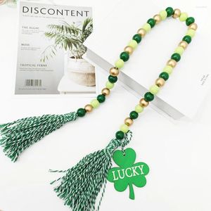 Decorative Figurines St. Patrick's Day Tassel Garland Prayer Beads Farmhouse Rustic Natural Wood Bead String Wall Hanging For Christmas