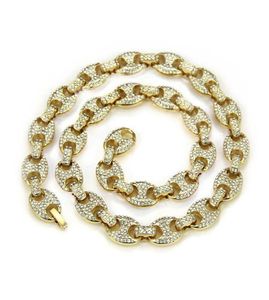 Hip Hop 12mm Gold Silver Color Plated Iced Out Puff Marine Coffee Beads Chain Link Bling Necklace for Men9112203