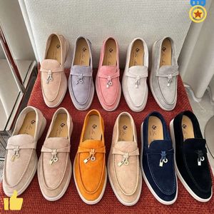 Designer skor kvinnor sommar mocka tryckning casual skor loro piano man tasman loafers platt häl klänning läder sneakers svart moccasin slip på gummi sko