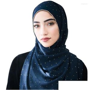 Ethnic Clothing Gold Lurex Glitter Chiffon Hijabs Scarf For Muslim Women Shimmer Edge Shawl Lady Wrap Pashmina Stole Bufandas Hijab Dhqua